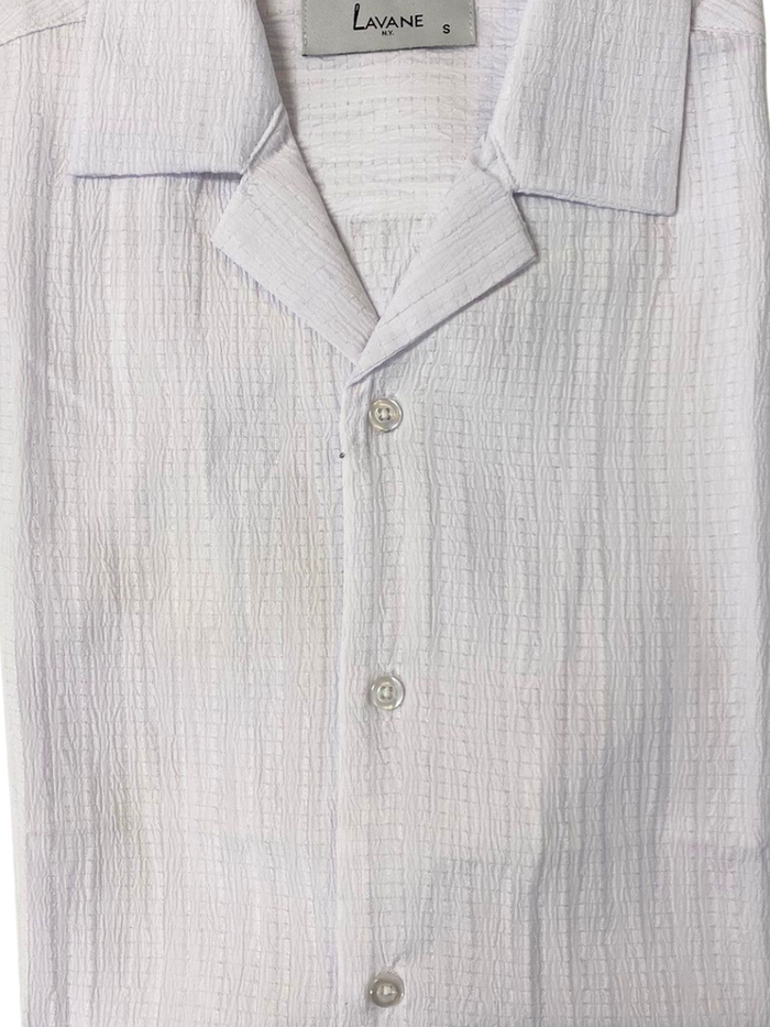 Lavane Mens White Textured Short Sleeve Button-Up Casual Shirt