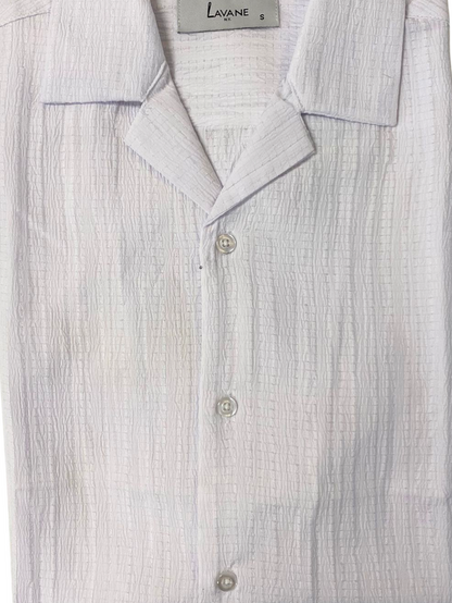 Lavane Mens White Textured Short Sleeve Button-Up Casual Shirt