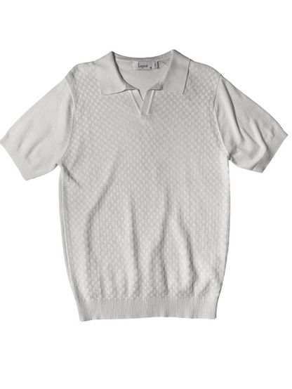 Lavane Mens White Textured Short Sleeve Johnny Collar Knit Polo Casual Shirt