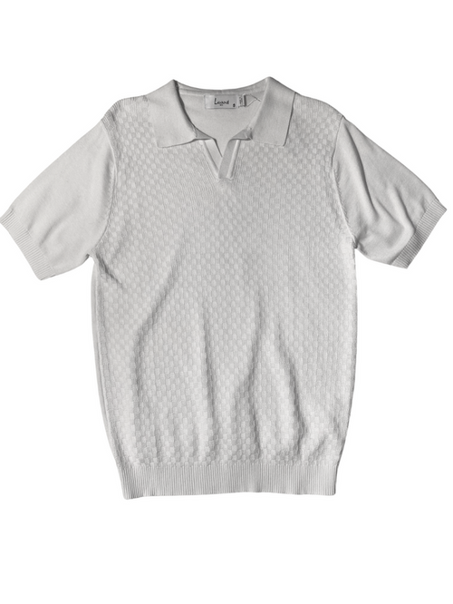 Lavane Mens White Textured Short Sleeve Johnny Collar Knit Polo Casual Shirt