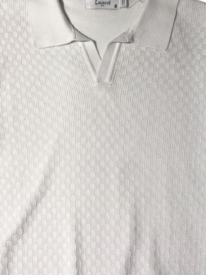 Lavane Mens White Textured Short Sleeve Johnny Collar Knit Polo Casual Shirt