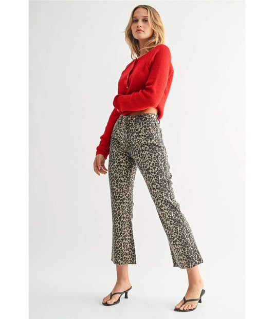 Leopard Print High Rise Flare Jeans