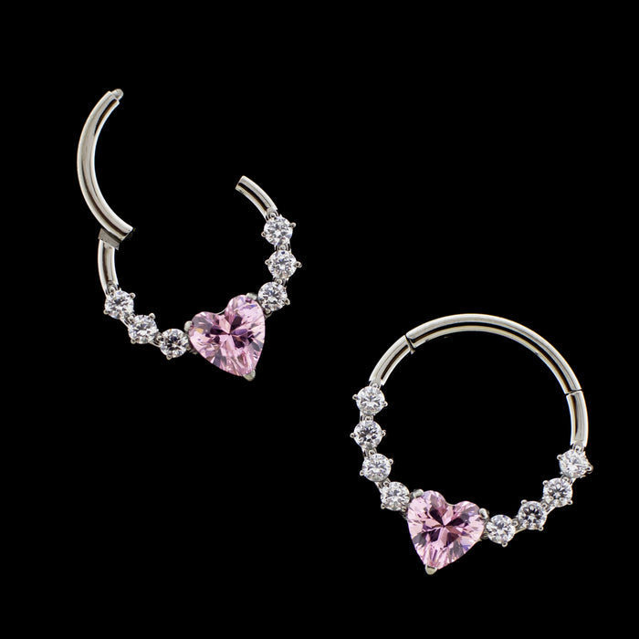 Lilou- Titanium Hinged Ring w/ Heart Gem - Khrysos Jewelry