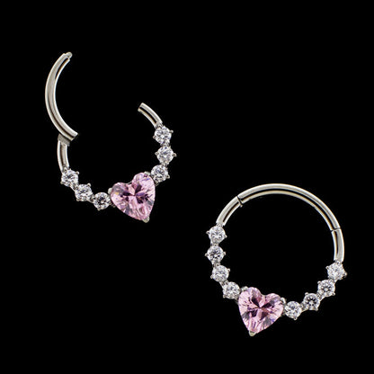 Lilou- Titanium Hinged Ring w/ Heart Gem - Khrysos Jewelry