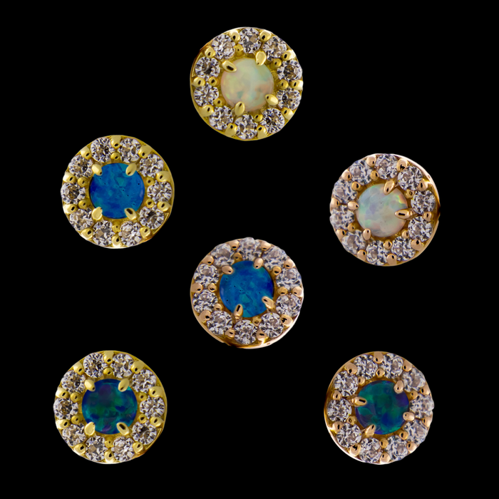 Liora 14KT Gold Threadless Opal End with Premium Zirconia Frame - Khrysos Jewelry