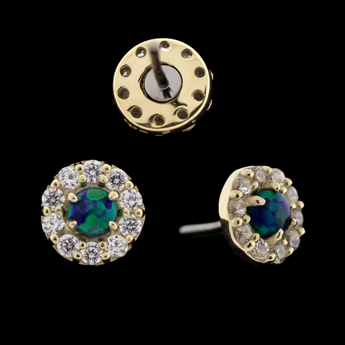 Liora 14KT Gold Threadless Opal End with Premium Zirconia Frame - Khrysos Jewelry