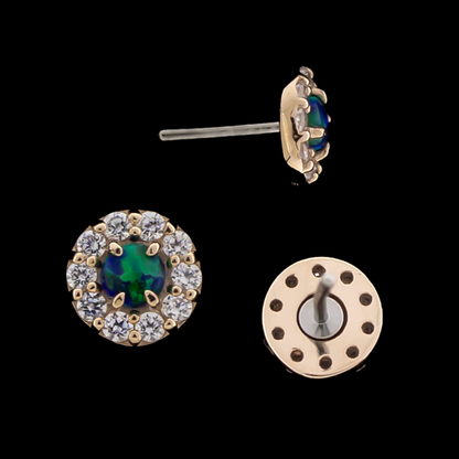 Liora 14KT Gold Threadless Opal End with Premium Zirconia Frame - Khrysos Jewelry