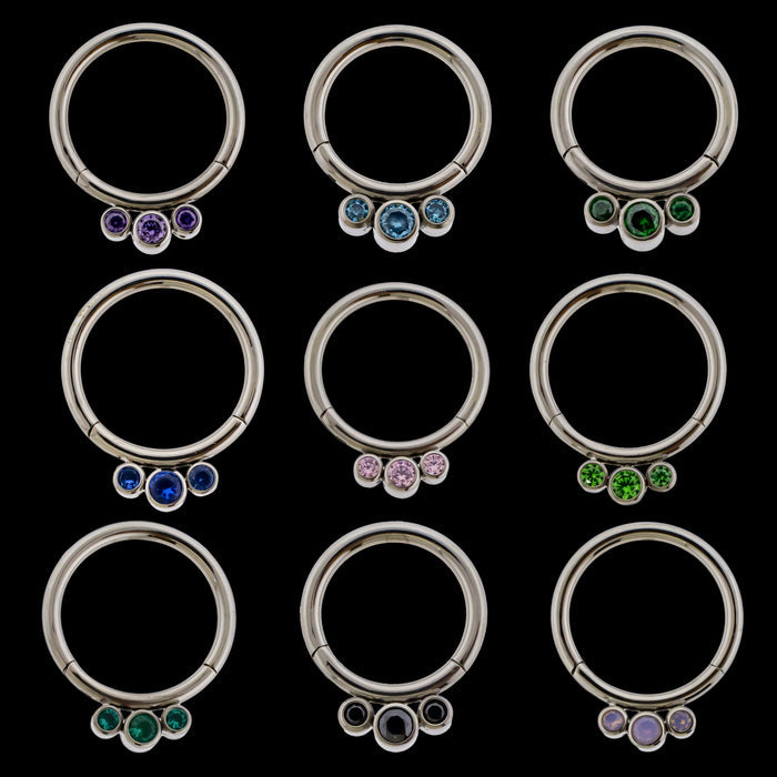 Lucienne - 16G Three Gem Titanium Hinged Ring - Khrysos Jewelry
