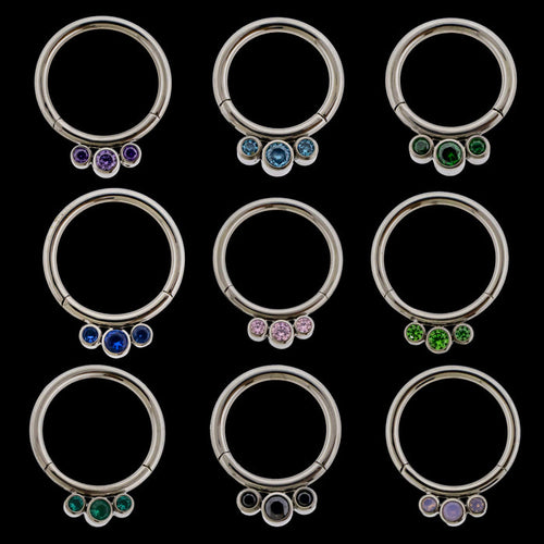 Lucienne - 16G Three Gem Titanium Hinged Ring - Khrysos Jewelry