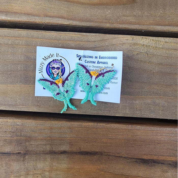 Luna Moth Embroidered Lace Earrings