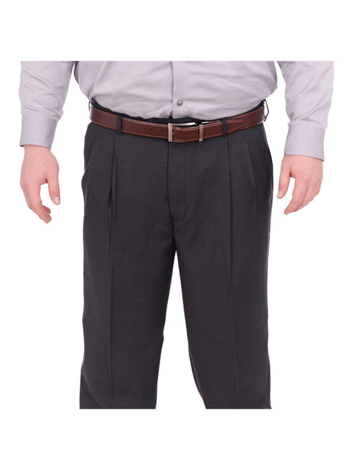 Mazari Sale Pants Mazari Classic Fit Solid Charcoal Gray Double Pleated Washable Dress Pants