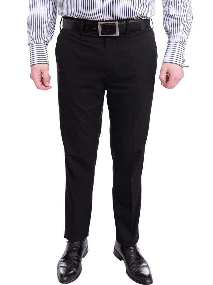 Mazari PANTS Mazari Slim Fit Solid Black Flat Front Washable Stretch Dress Pants