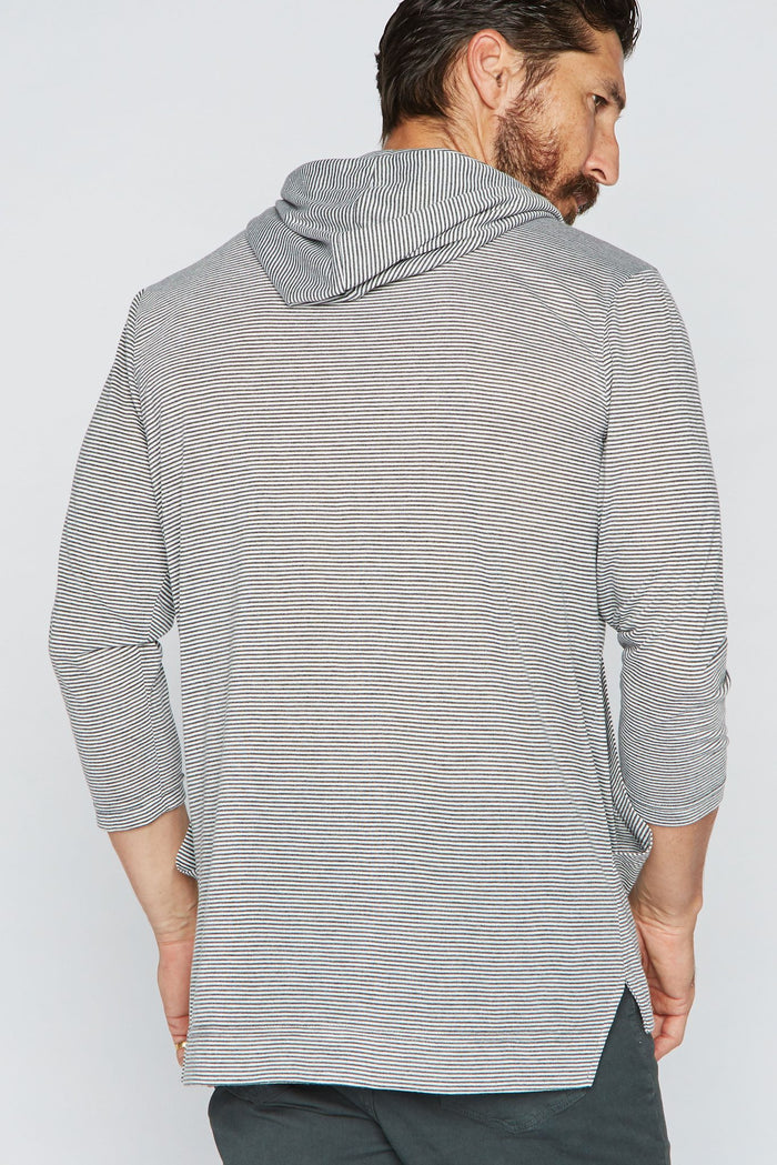 Men's 3/4 Sleeve Cowl Neck Visor Hoodie - Grey & White Stripe - view 2