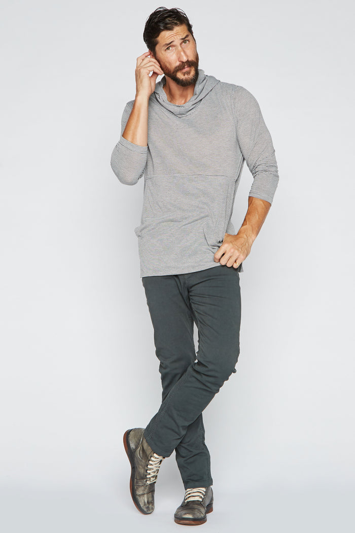 Men's 3/4 Sleeve Cowl Neck Visor Hoodie - Grey & White Stripe - view 6
