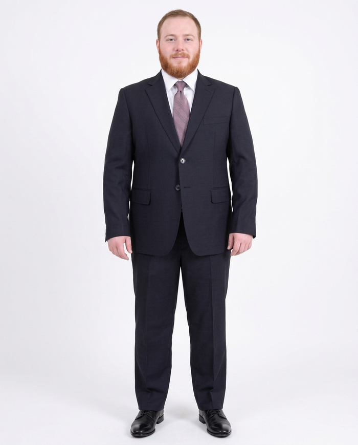 Men's Arthur Black Executive Portly Fit Navy Blue Plaid Two Button Wool Suit - The Suit Depot