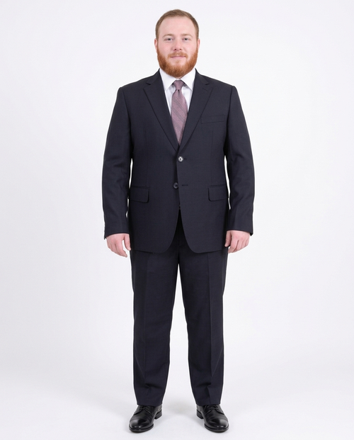 Men's Arthur Black Executive Portly Fit Navy Blue Plaid Two Button Wool Suit - The Suit Depot