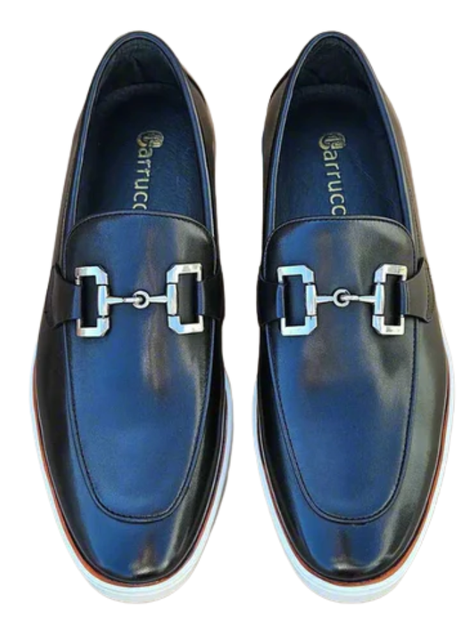 Men's Black Leather Horsebit Loafers with Sporty White Sole