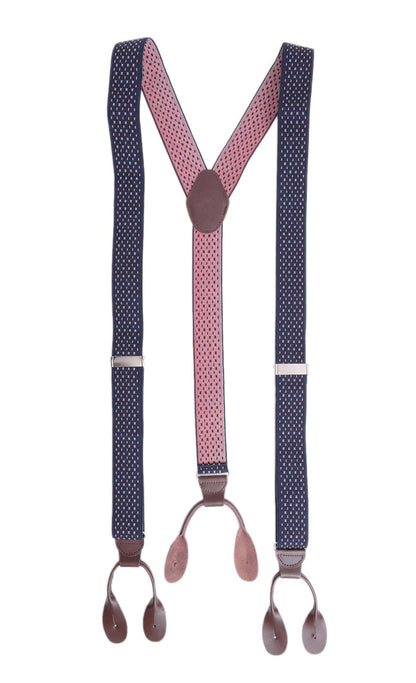 Ariston Suspenders Navy Textured / Extra Long Mens Button Brown Leather Braces Adjustable Y Back Suspenders Xlong Available