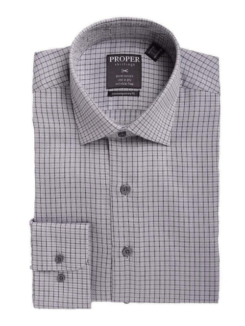 Proper Shirtings SHIRTS 16 1/2 / 34/35 Mens Classic Fit Gray Check With Diamonds Spread Collar Cotton Dress Shirt