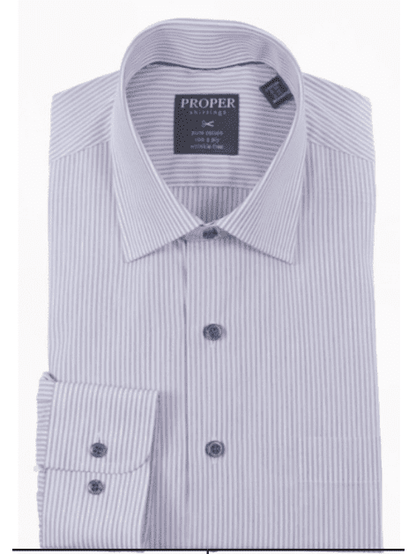 Proper Shirtings SHIRTS 17 1/2 34/35 Mens Classic Fit Gray Striped Spread Collar Easy Care Cotton Dress Shirt