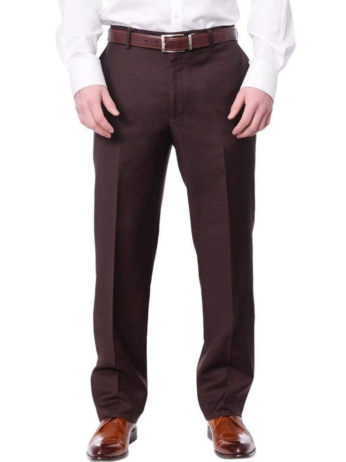 Label M PANTS 34W Men's Classic Fit Solid Dark Brown Flat Front Wool Dress Pants