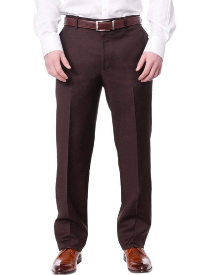 Label M PANTS 34W Men's Classic Fit Solid Dark Brown Flat Front Wool Dress Pants