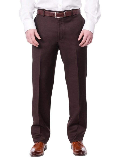 Label M PANTS 34W Men's Classic Fit Solid Dark Brown Flat Front Wool Dress Pants