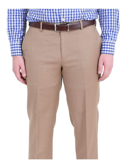Label M PANTS 44W Mens Classic Fit Solid Tan Flat Front Wool Dress Pants