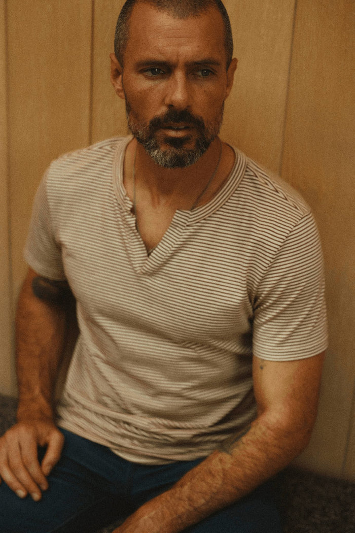 Men's Cotton Cross V-Neck Stripe Tee - view 4
