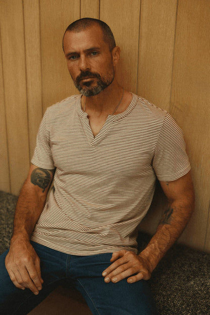 Men's Cotton Cross V-Neck Stripe Tee