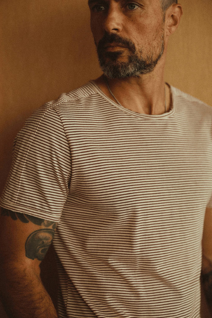 Men's Cotton Raw Edge Patch Sleeve Stripe Tee - view 2