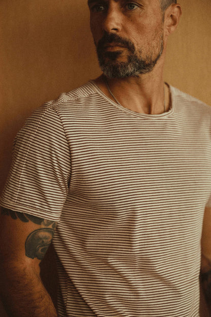 Men's Cotton Raw Edge Patch Sleeve Stripe Tee - view 2