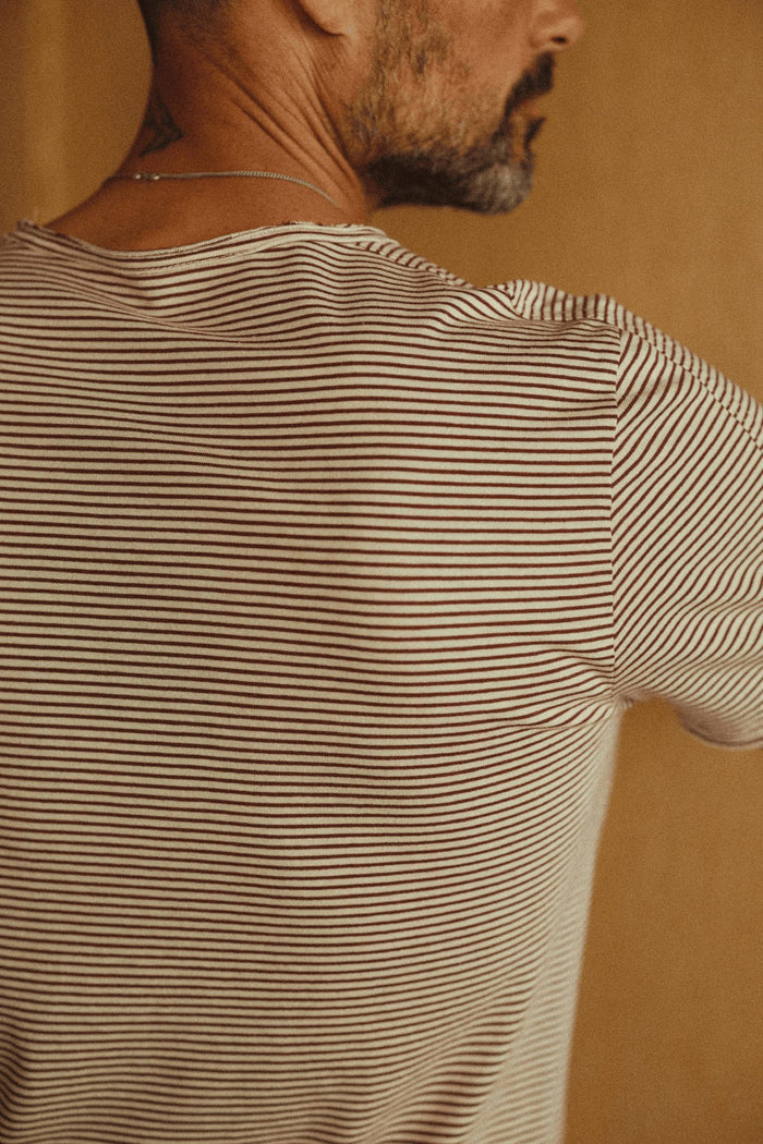 Men's Cotton Raw Edge Patch Sleeve Stripe Tee - view 4