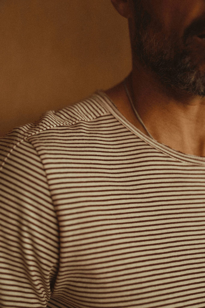 Men's Cotton Raw Edge Patch Sleeve Stripe Tee - view 5