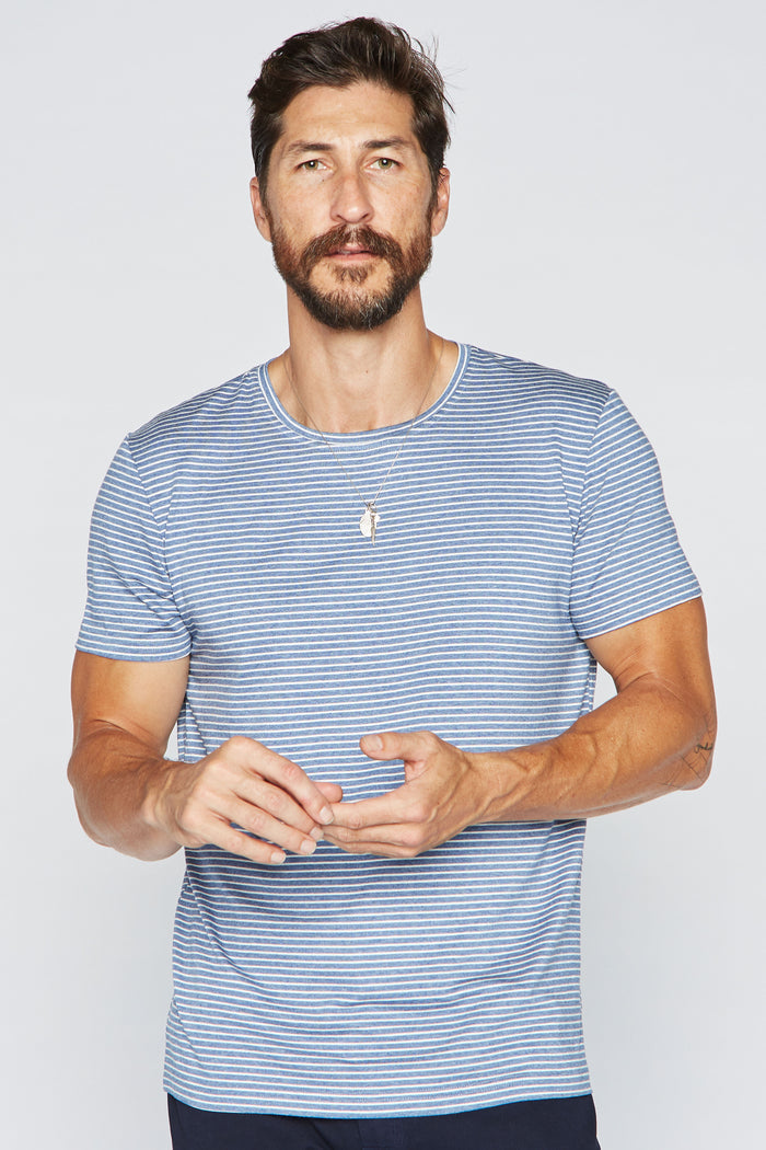 Men's Crew Neck Stripe Tee - Blue / White