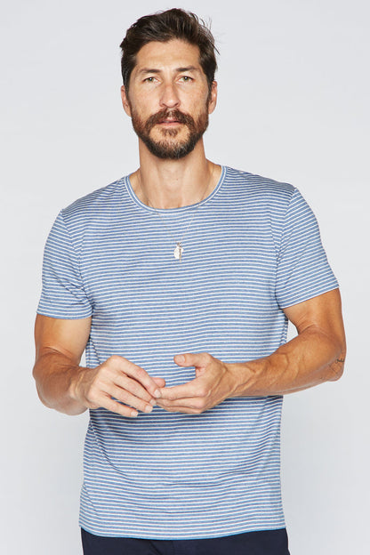 Men's Crew Neck Stripe Tee - Blue / White