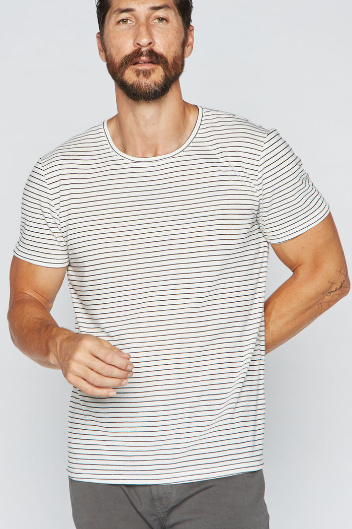 Men's Crew Neck Stripe Tee - White / Black
