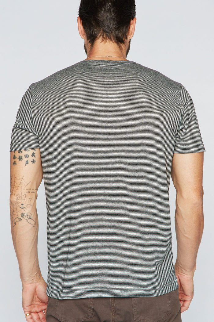 Men's Cross V-Neck Stripe Tee - Black / White Mini Stripe - view 2