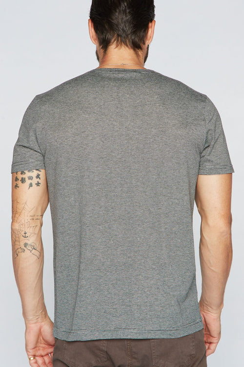 Men's Cross V-Neck Stripe Tee - Black / White Mini Stripe - view 2