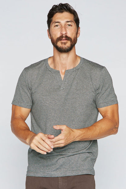 Men's Cross V-Neck Stripe Tee - Black / White Mini Stripe