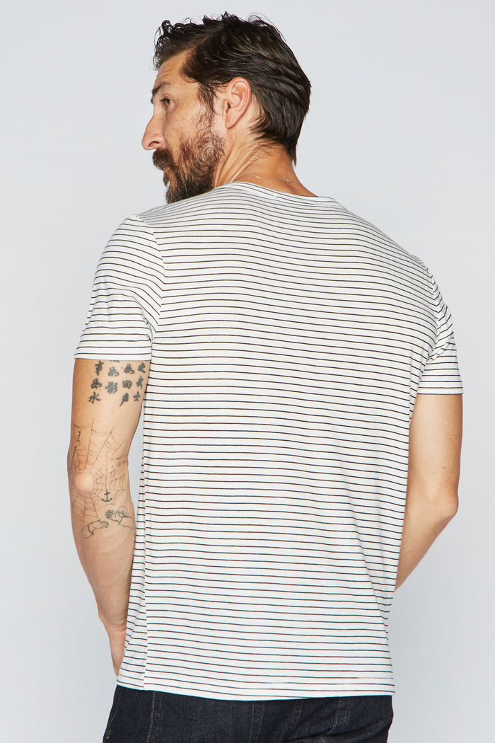 Men's Cross V-Neck Stripe Tee - White / Black - view 2