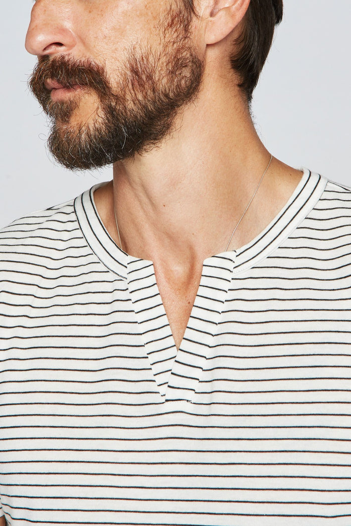 Men's Cross V-Neck Stripe Tee - White / Black - view 3