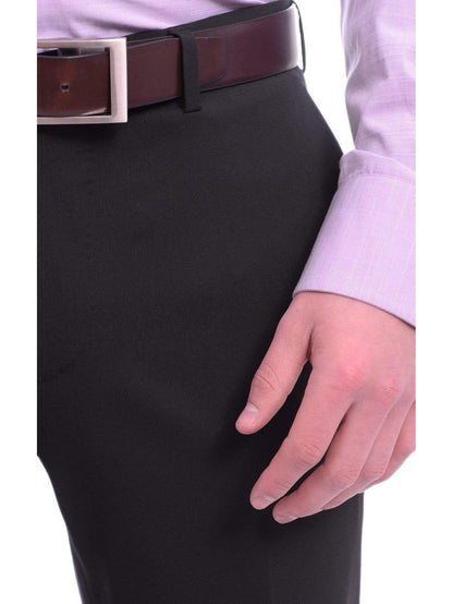 Napoli PANTS Mens Napoli Slim Fit Solid Navy Blue Flat Front Wool Dress Pants