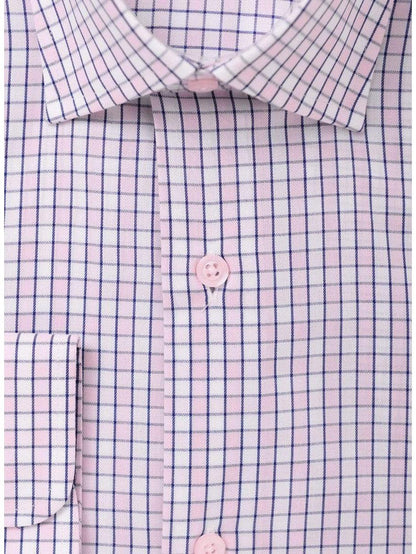 Modena SHIRTS Mens Pink Check Cotton Blend Spread Collar Modern Fit Dress Shirt