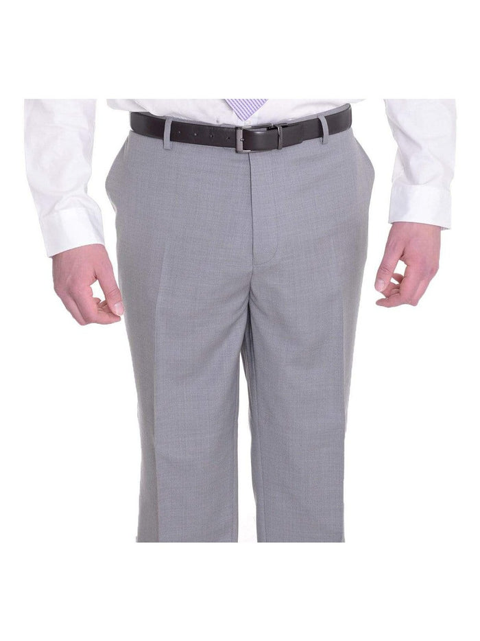 Mens Portly Fit Light Heather Gray Flat Front Wool Dress Pants - The Suit Depot