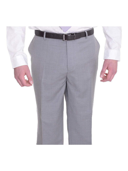 Mens Portly Fit Light Heather Gray Flat Front Wool Dress Pants - The Suit Depot
