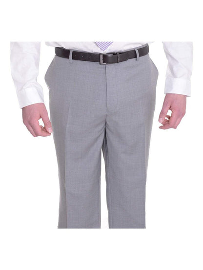Mens Portly Fit Light Heather Gray Flat Front Wool Dress Pants - The Suit Depot
