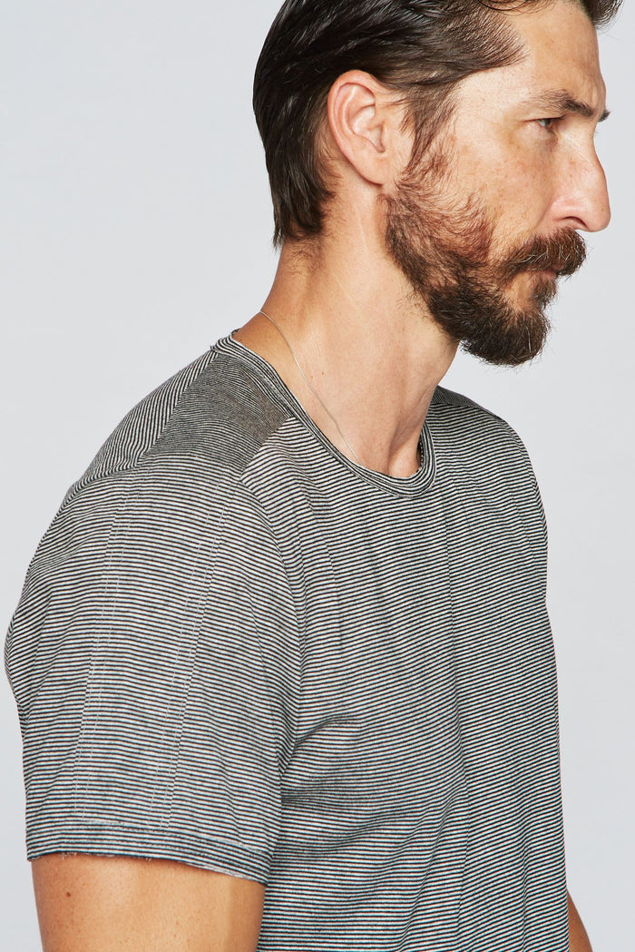 Men's Raw Edge Patch Sleeve Stripe Tee - Black / White Mini Stripe - view 2