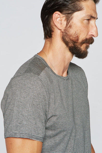 Men's Raw Edge Patch Sleeve Stripe Tee - Black / White Mini Stripe - view 2