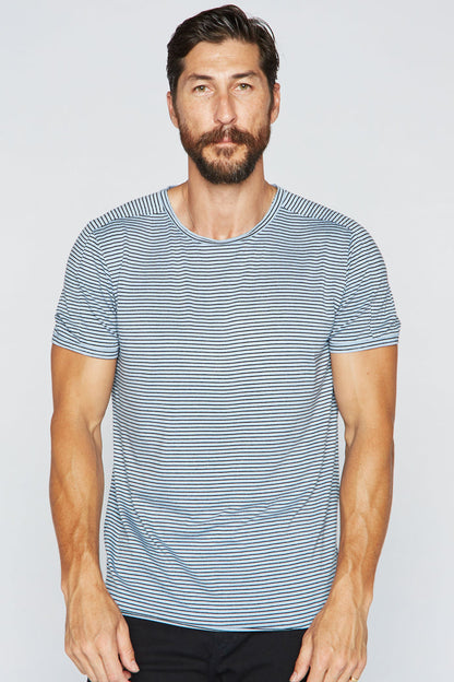 Men's Raw Edge Patch Sleeve Stripe Tee - Blue / Black